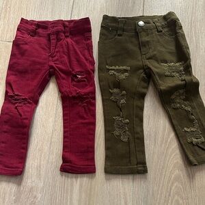 Kids Distressed Jeans - Red and Olive